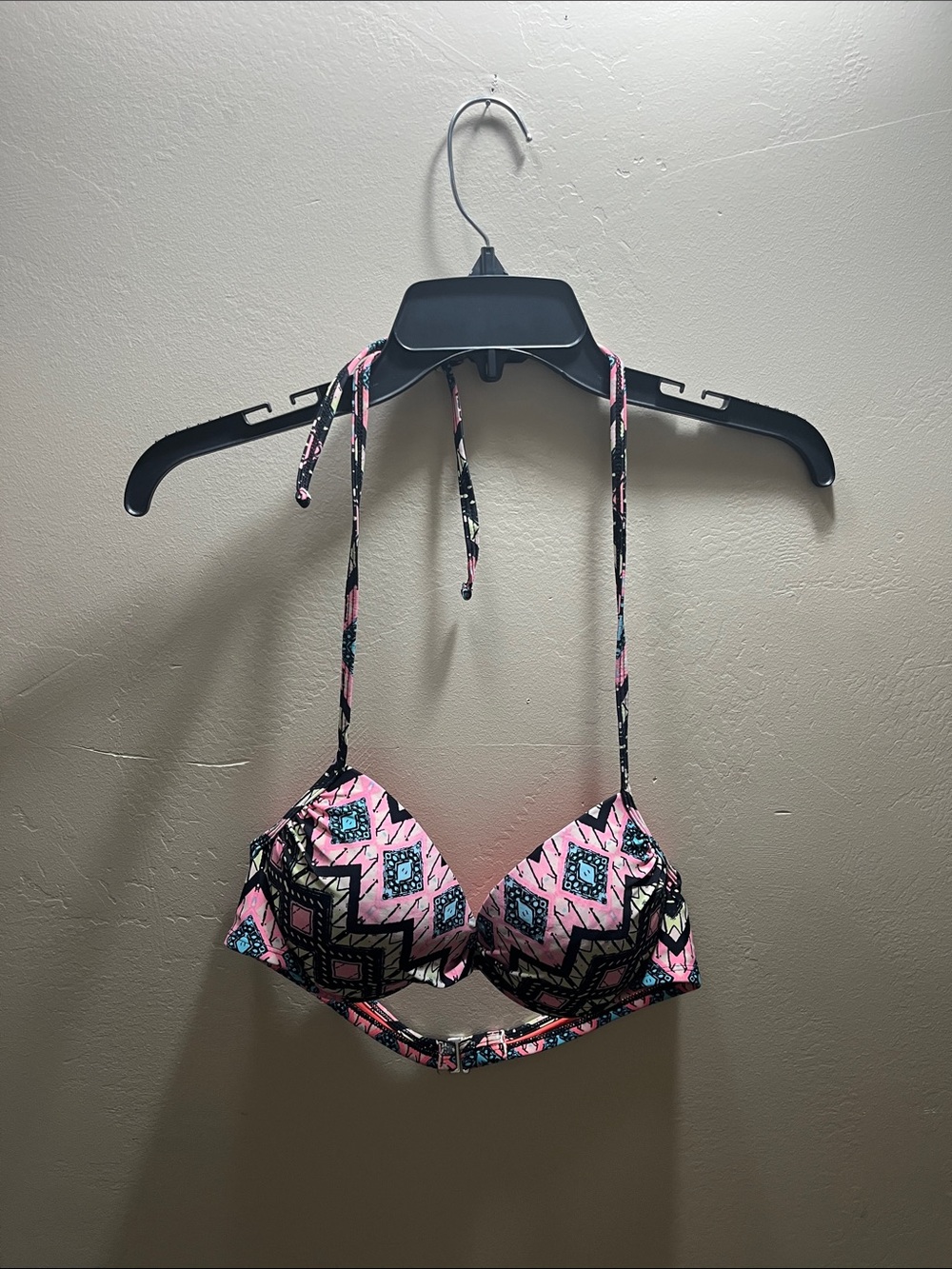 Xhilaration Pink Black Patterned Halter Bikini Top